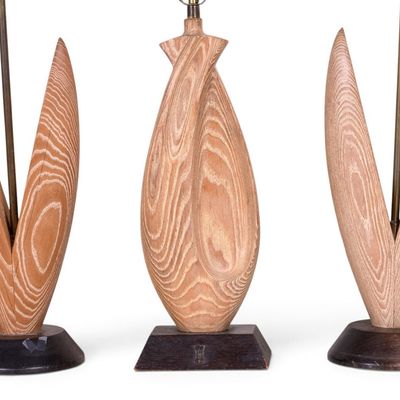 Three MCM Sculptural Wooden Table Lamps
