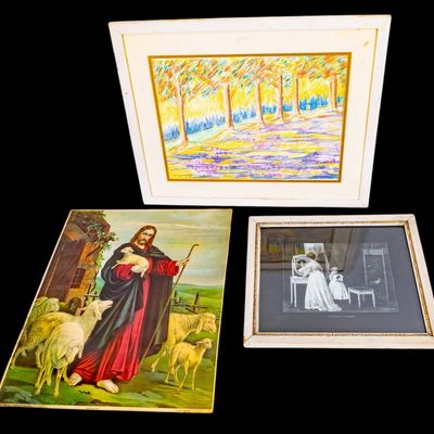 Jesus Christ Lithograph and Other Framed Art