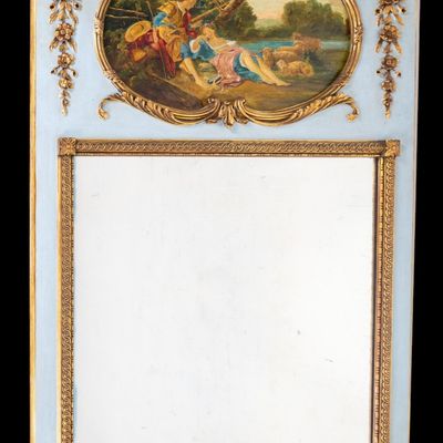 French Trumeau Mirror w/ Pastoral Oil Painting