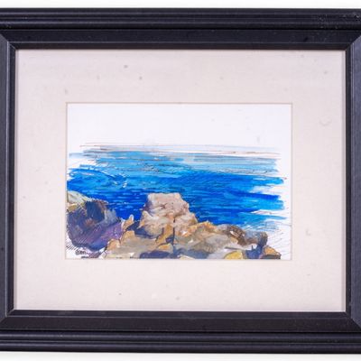 Framed Coastal Watercolor Painting