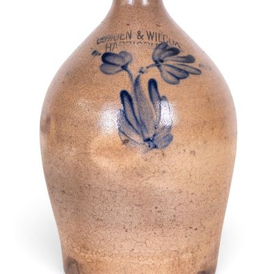 Cowden & Wilcox Stoneware 19thC Blue Decorated Jug