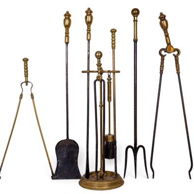 Brass Fireplace Tool Set w/ Pedestal Hanging Rack