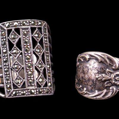 Vintage Sterling Marcasite Ring Pair