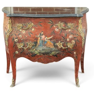 Antique Chinoiserie Sauteuse Marble Top Commode