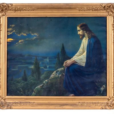 Antique Jesus Christ Color Lithograph