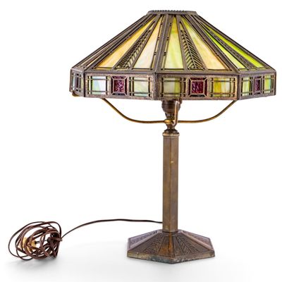 Bradley & Hubbard Art Deco Slag Glass Lamp