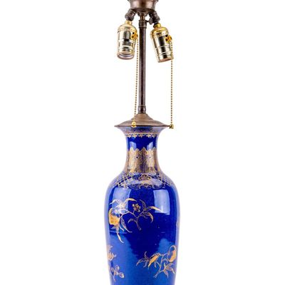 Chinese Blue & Gilt Porcelain Vase Lamp