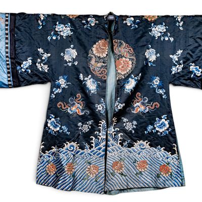 Chinese Black Silk Butterfly Robe