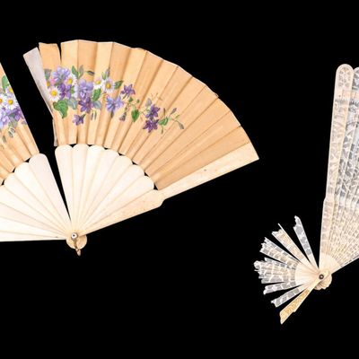 Antique Natural Material Lace / Painted Hand Fans