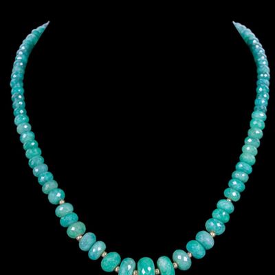 Faceted Emerald Bead Necklace w/ 14K Gold Clasp