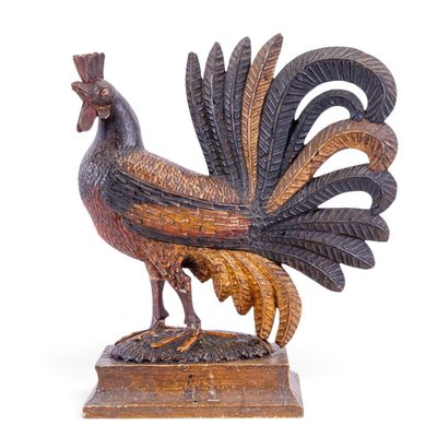 Antique Carved Polychrome Wood Rooster Figure