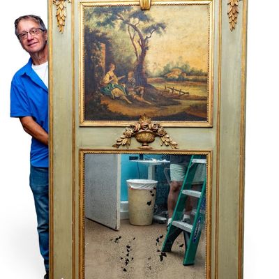 6' H French Painted and Giltwood Trumeau Mirror