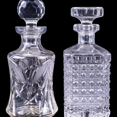 Two Vintage Glass & Cut Crystal Decanters