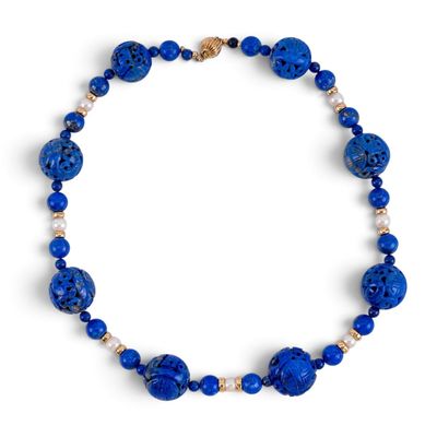 Chinese Lapis Lazuli & 14K Gold Necklace