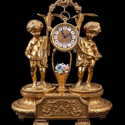 Italian Bronze Cherub Clock Stand & Europa Clock