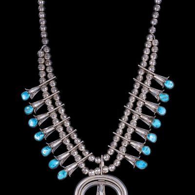 Sterling and Turquoise Squash Blossom Necklace