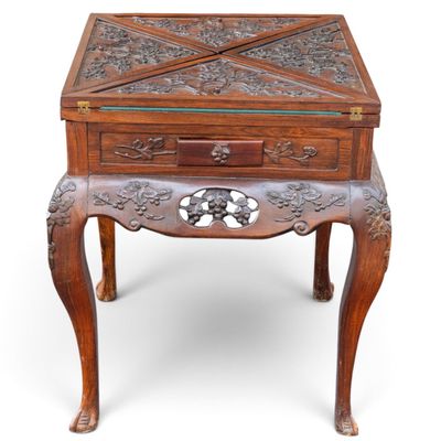 Antique Chinese Export Carved Game Table