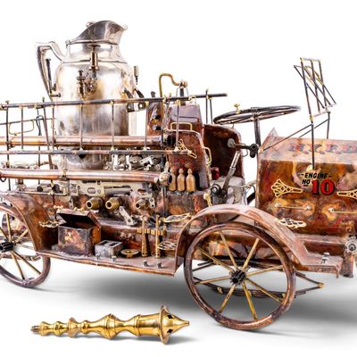 Handcrafted Copper & Brass Firetruck Sculpture