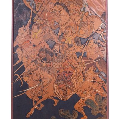 Large Chinese Battle Scene Painting on Board