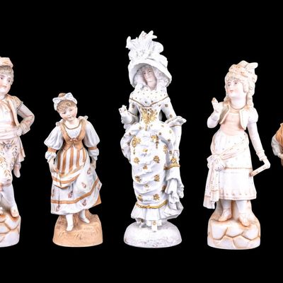 5 Bisque Figurines in Victorian Dress