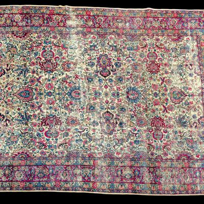 Hand-Knotted Persian Kirman Floral Rug