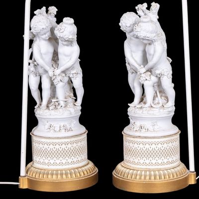 Pair of Figural Porcelain Bisque Table Lamps