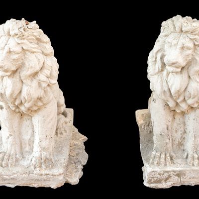 Pair of Concrete Lion Garden Accent Sculptures
