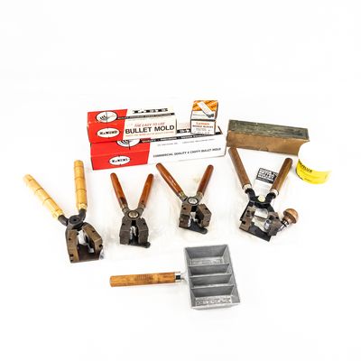 Sale Photo Thumbnail #374: 7 Black Powder Bullet Moulds & Accessories