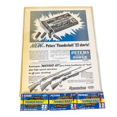 Sale Photo Thumbnail #382: 3 Peters "Thunderbolt" "Chicklet" Ammo boxes & Ad