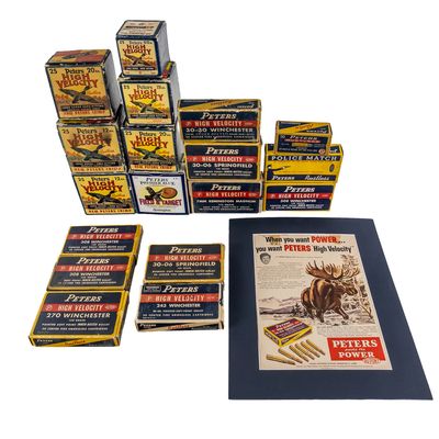 Sale Photo Thumbnail #344: 18 Antique Peters Cartridge Ammunition Boxes & Ad