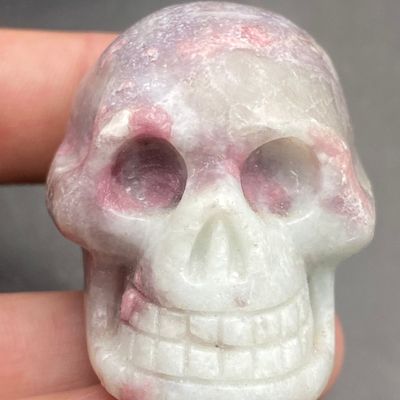 Sale Photo Thumbnail #82: Skull, Carving, Rock, Lepidolite, Rubelite