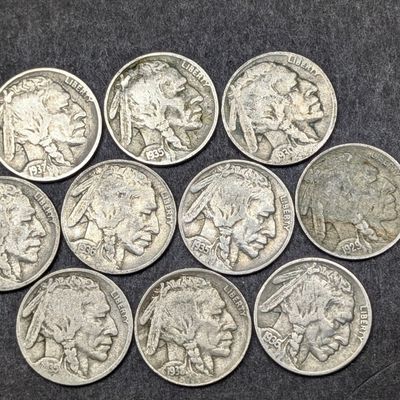 Sale Photo Thumbnail #232: (10) 1920s-1930s Indian Head Buffalo Nickels - Not Consecutive