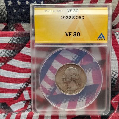 Sale Photo Thumbnail #344: 1932-S Washington Quarter, 90% Silver ANACS VF 30