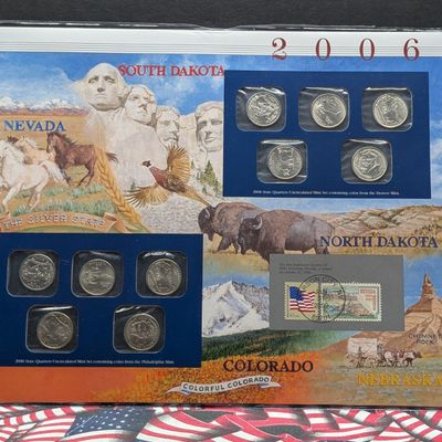 Sale Photo Thumbnail #38: 2006 P & D State Quarters Uncirculated Mint Sets With Stamps