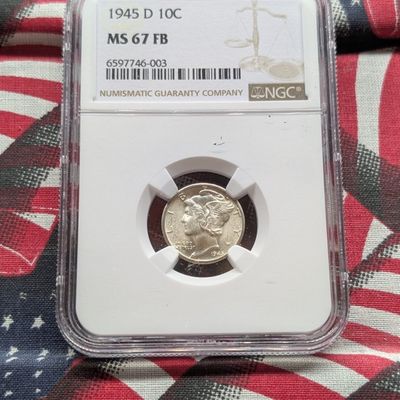 Sale Photo Thumbnail #292: 1945-D Mercury 90% Silver Dime MS 67 FB