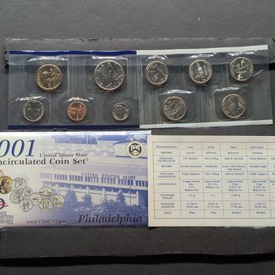 Sale Photo Thumbnail #221: 2001-P U.S. Mint Uncirculated Coin Set with State Quarters and Sacagawea Dollar In OGP w/ COA