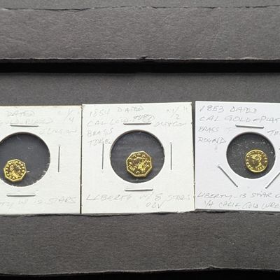 Sale Photo Thumbnail #404: 1853, 1854 and 1876 Dated California Gold-Plated Brass Souvenir Tokens