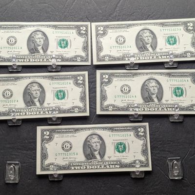 Sale Photo Thumbnail #52: 2017 A Series $2 Bills W/ 5 Consecutive Serial Numbers - LUCKY SEVENS