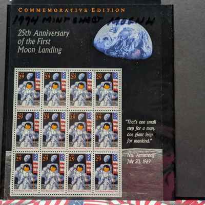 Sale Photo Thumbnail #337: 1994 25th Anniversary Of The First Moon Landing Stamp Sheet, Mint, Original Gum, Never Hinged