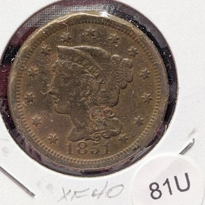 Sale Photo Thumbnail #401: 1851 Braided Hair Large Cent