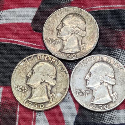 Sale Photo Thumbnail #258: 1950-P, D,& S 90% Silver Washington Quarters - Complete Year Set!