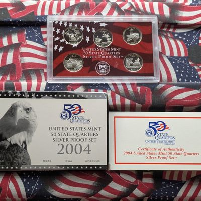 Sale Photo Thumbnail #380: 2004-S US Mint 50 State Quarters Silver Proof Set, 90% Silver - 5-Coin Set with OGB and COA