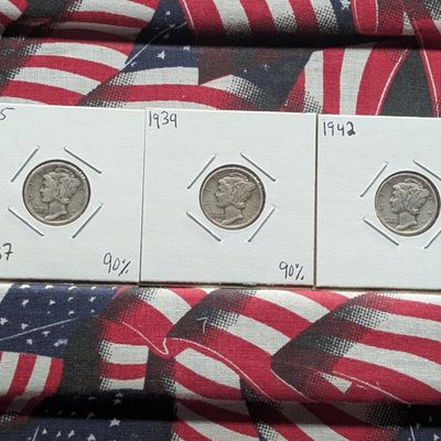 Sale Photo Thumbnail #192: 1935-S, 1939, & 1942-S Mercury 90% Silver Dimes