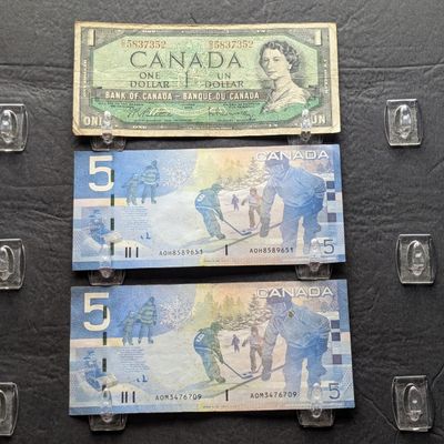 Sale Photo Thumbnail #241: 1954 Canada $1 and (2) 2006 $5 Bank of Canada Notes