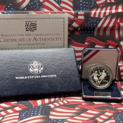 Sale Photo Thumbnail #67: 1994-S 90% Silver World Cup Proof Commemorative Coin - In Original Box W/ COA