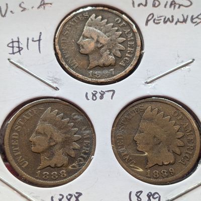 Sale Photo Thumbnail #189: 1887, 1888 & 1889 Indian Head Pennies