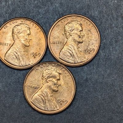 Sale Photo Thumbnail #27: (3) 1969-D Lincoln Memorial Cents - Uncirculated