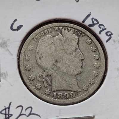 Sale Photo Thumbnail #231: 1899 90% Silver Barber Quarter