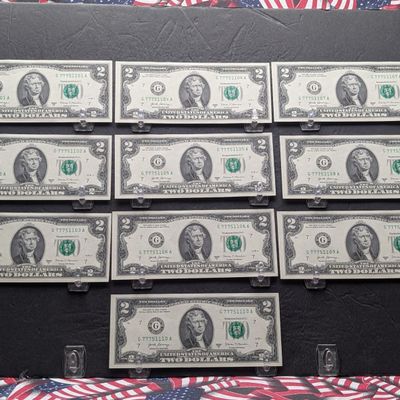 Sale Photo Thumbnail #102: (10) 2017 A Series $2 Bills W/ Consecutive Serial Numbers - LUCKY SEVENS