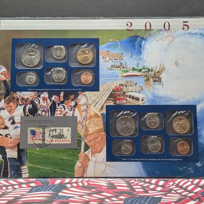Sale Photo Thumbnail #18: 2005 P & D U.S. Uncirculated Mint Sets With Stamps (NO QUARTERS)